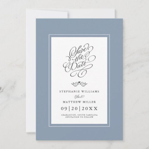 Wedding Dusty Blue Calligraphy Printable Digital Save The Date