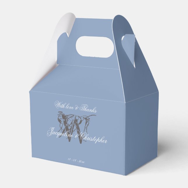 Wedding Dusty Blue Classic Monogram Name Cool  Favor Boxes (Front Side)