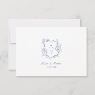 Wedding Dusty Blue Crest Monogram Details Card