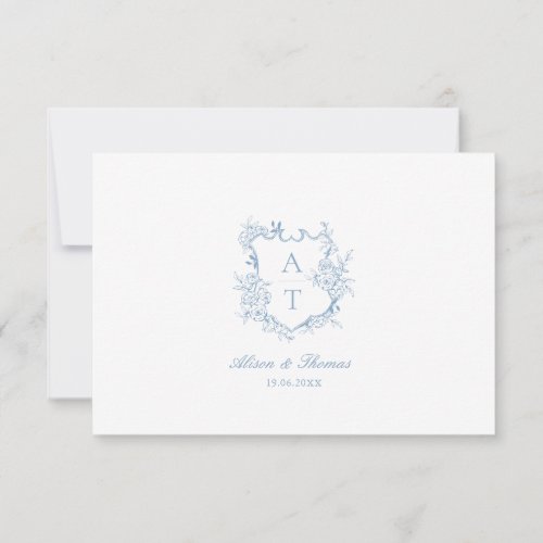 Wedding Dusty Blue Crest Monogram Details Card