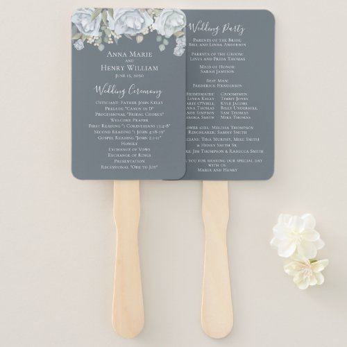 Wedding Dusty Blue Elegant Floral Rose Ceremony Hand Fan