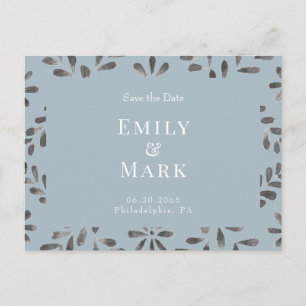 Wedding Dusty Blue Elegant Save the Date Postcard