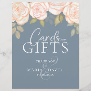 Wedding Dusty Blue Floral Cards and Gifts Sign Flyer