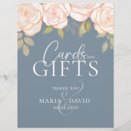 Wedding Dusty Blue Floral Cards and Gifts Sign Flyer