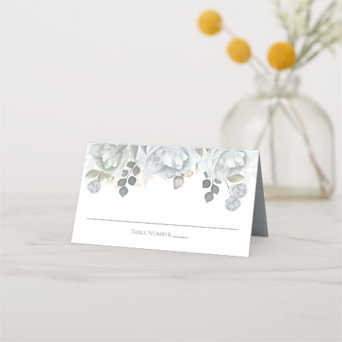 Wedding Dusty Blue Floral Elegant Watercolor Table Place Card