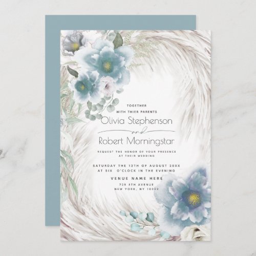 Wedding  Dusty Blue Floral Invitation