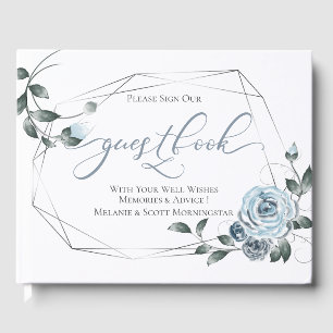 Wedding Dusty Blue Floral SIlver Frame Guest Book