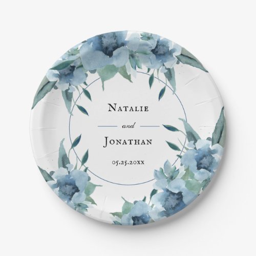 Wedding Dusty Blue Floral Vintage Shabby Chic Pape Paper Plates