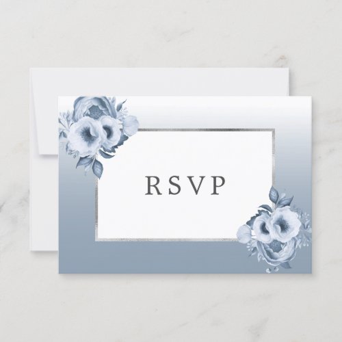 Wedding dusty blue florals chic silver RSVP