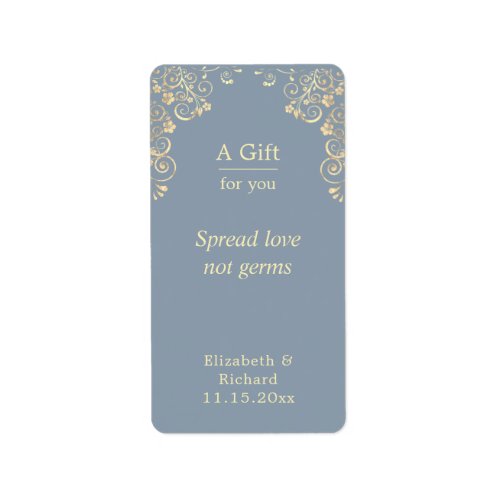 Wedding Dusty Blue Gold Hand Sanitizer  Label