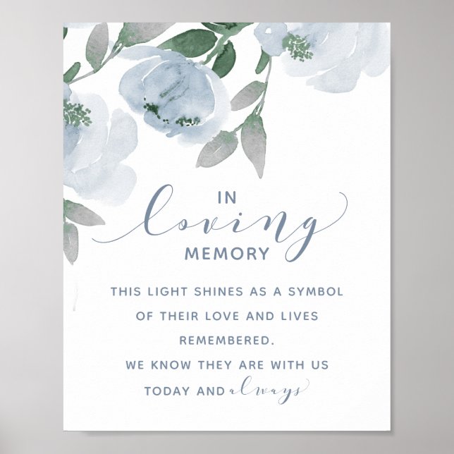 Wedding Dusty Blue & Gray Watercolor In Memory Poster (Front)
