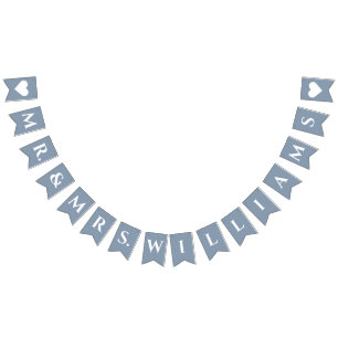 Wedding Dusty Blue Mr. & Mrs. 8 Letter Name Simple Bunting Flags