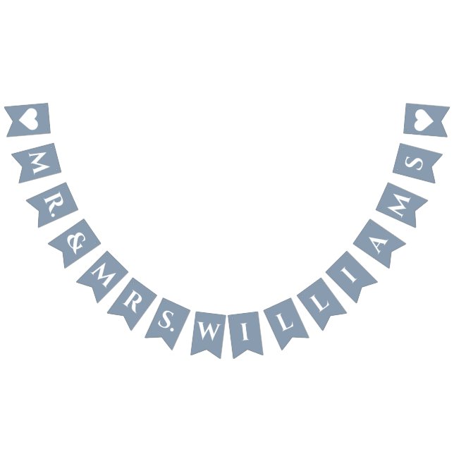 Wedding Dusty Blue Mr. & Mrs. 8 Letter Name Simple Bunting Flags (All)