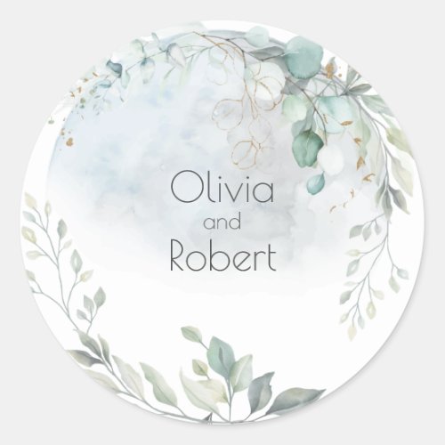 Wedding  Dusty Blue Over the Moon in Love Classic Round Sticker