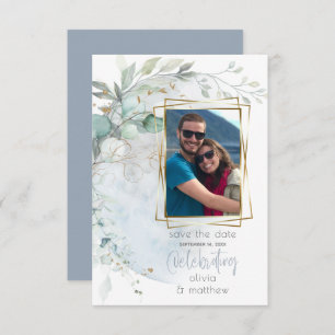 Wedding Dusty Blue Over the Moon in Love Invitation