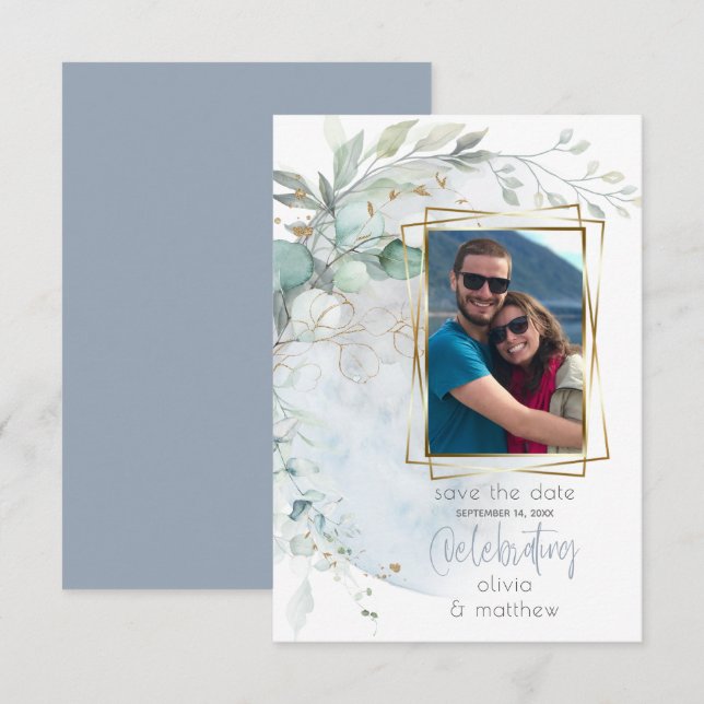 Wedding | Dusty Blue Over the Moon in Love Invitation (Front/Back)