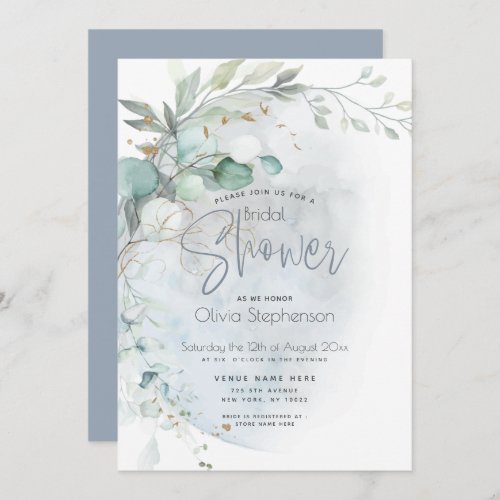 Wedding  Dusty Blue Over the Moon in Love Invitation