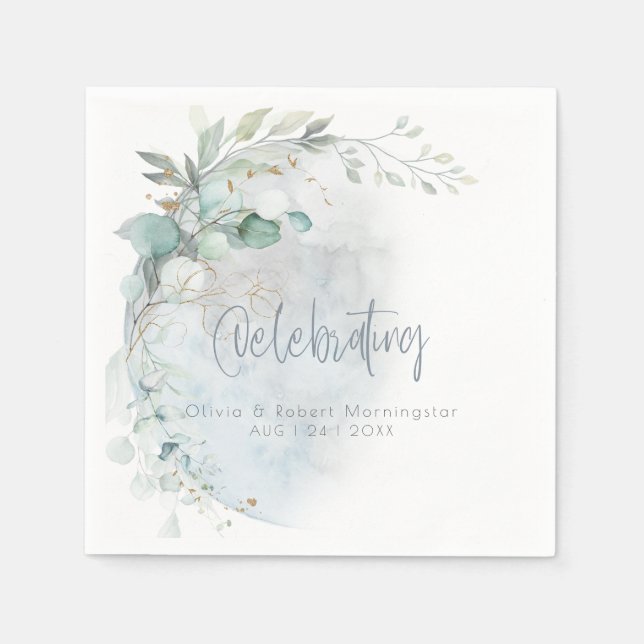 Wedding | Dusty Blue Over the Moon in Love Napkins (Front)