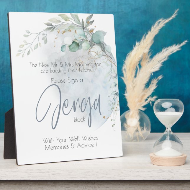 Wedding | Dusty Blue Over the Moon in Love Plaque (Side)