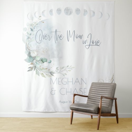 Wedding  Dusty Blue Over the Moon in Love Tapestry