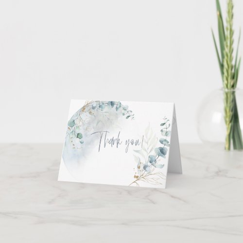 Wedding  Dusty Blue Over the Moon in Love Thank You Card