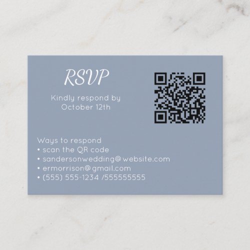 Wedding Dusty Blue RSVP Online QR Code Photo  Enclosure Card