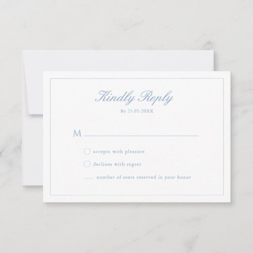 Wedding Dusty Blue Script Crest Monogram RSVP Card