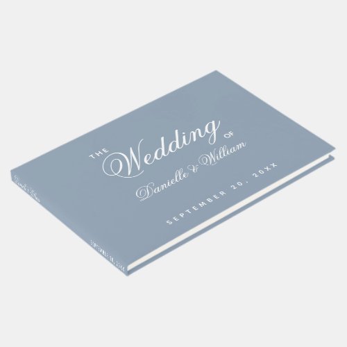 Wedding Dusty Blue Simple Script White Calligraphy Guest Book