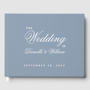 Wedding Dusty Blue Simple Script White Calligraphy Guest Book