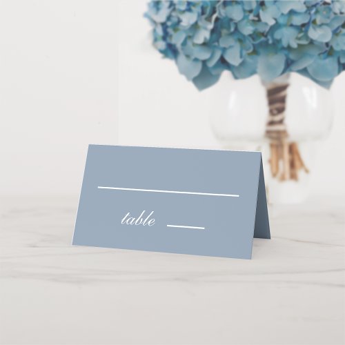 Wedding Dusty Blue Simple White Script Calligraphy Place Card