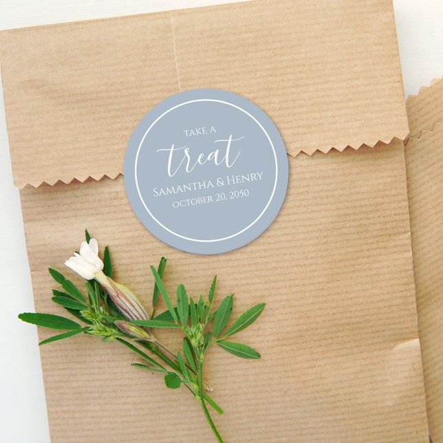 Wedding Dusty Blue Treat Custom Classic Round Sticker (Creator Uploaded)