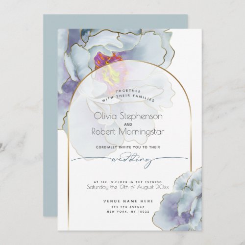 WEDDING   Dusty Blue Tropical Peony Invitation