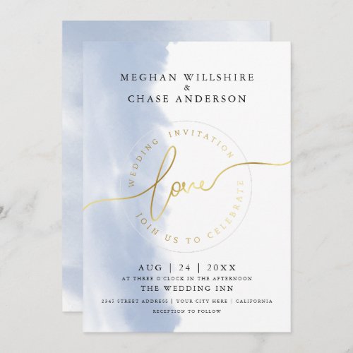 WEDDING   Dusty Blue Watercolor  Invitation