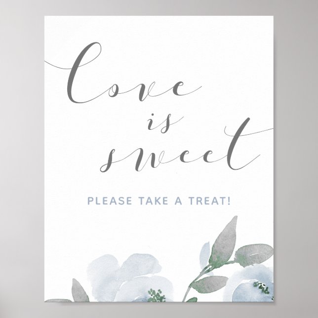 Wedding Dusty Blue Watercolor Love is Sweet Sign (Front)