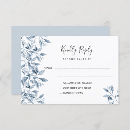 Wedding dusty blue white botanical RSVP