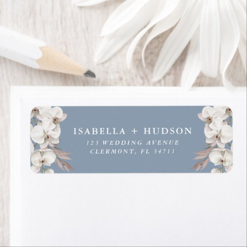 Wedding Dusty Blue White Orchid Return Address Label