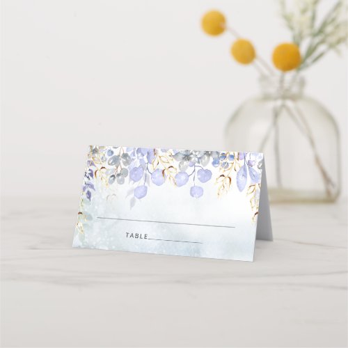 Wedding Dusty Blue Winter Elegant Watercolor Table Place Card