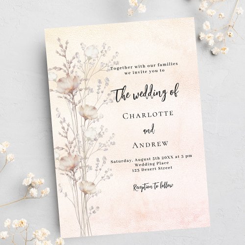 Wedding dusty cream wildflower invitation postcard