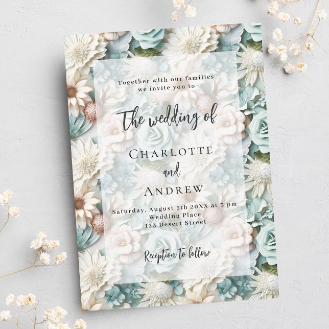 Wedding dusty green white florals elegant invitation postcard (Creator Uploaded)