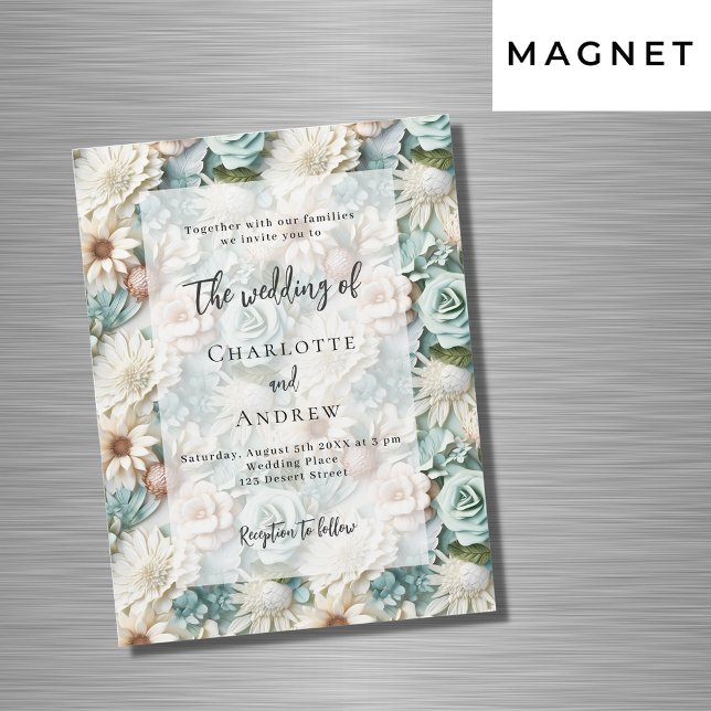 Wedding dusty green white florals elegant luxury magnetic invitation (Creator Uploaded)