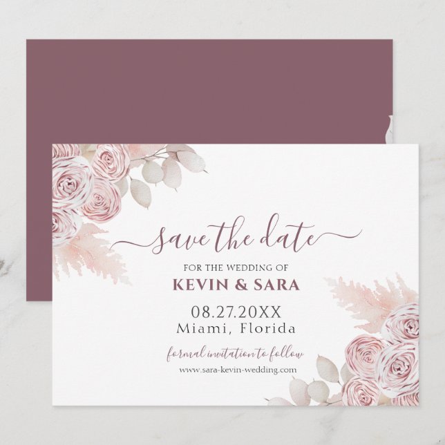 Wedding Dusty Pink Floral Pastel Save The date Invitation (Front/Back)