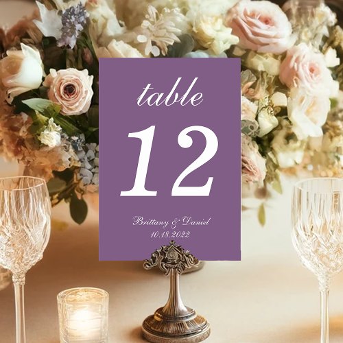 Wedding Dusty Purple Simple Elegant Calligraphy Table Number
