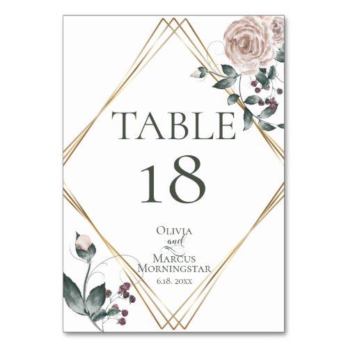 WEDDING   Dusty Rose Blush Watercolor Floral Table Number