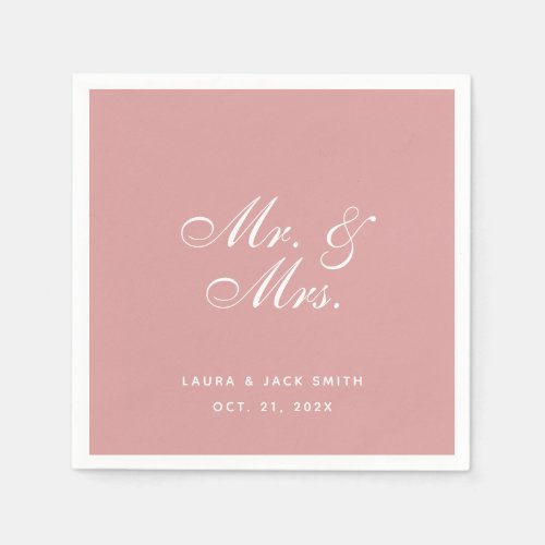 Wedding Dusty Rose Mr and Mrs Pink White Script Napkins