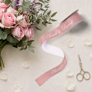 Wedding Dusty Rose Pink Elegant Calligraphy  Satin Ribbon