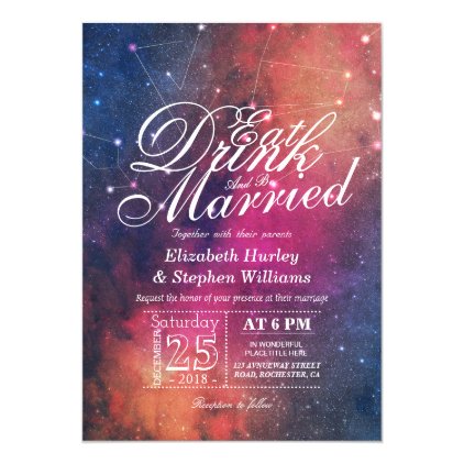Wedding EAT Drink Be Married Galaxy Constellations Card