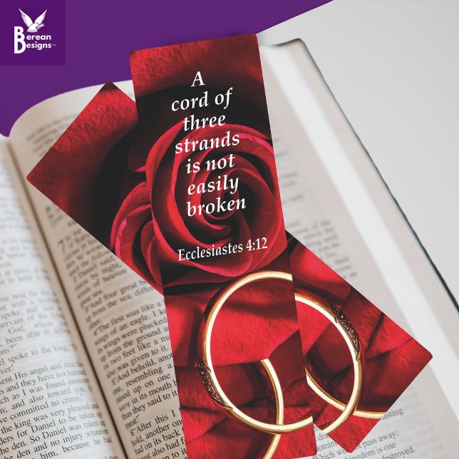 Wedding ECCLESIASTES Cord Of 3 Strands Christian  Bookmarks (Christian Wedding Bookmark with CUSTOMIZABLE TEXT on reverse. Eccl 4:13 Cord of 3 Strands)