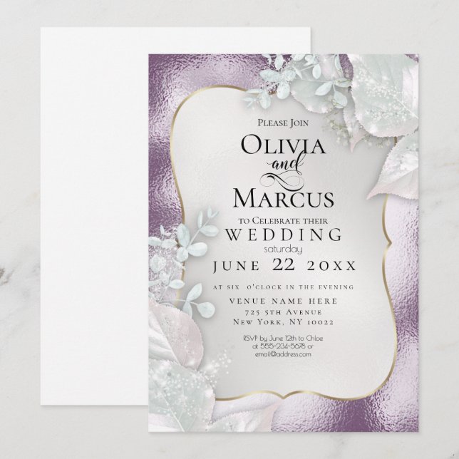 WEDDING | Eggplant Pearl Shimmer Invitation (Front/Back)