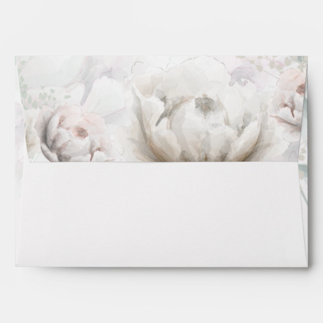 Wedding | Elegant Alabaster Creamy Peonies Envelope (Back (Top Flap))