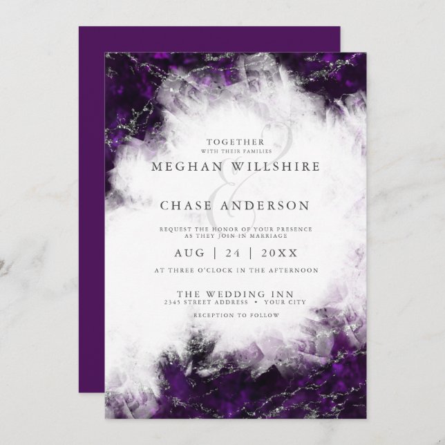 Wedding |  Elegant Amethyst Crystal Geode Invitati Invitation (Front/Back)